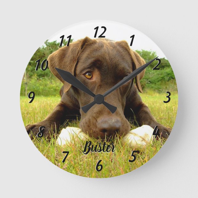 Chocolate Labrador Personlig Large Clock Rund Klocka (Framsida)