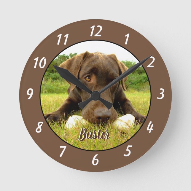 Chocolate Labrador Personlig Large Clock Rund Klocka (Framsida)