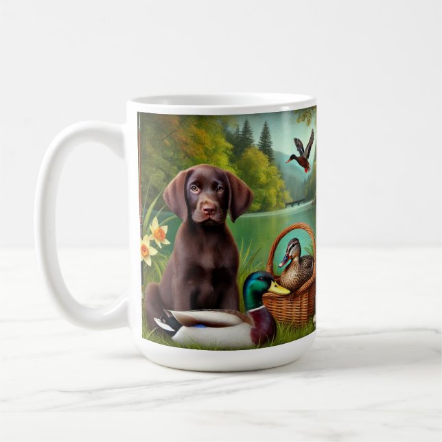Chocolate Labrador Puppy av Sjö med Ankor Kaffemugg (Vänster)