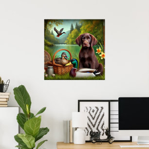 Chocolate Labrador Puppy av Sjö med Ankor Poster