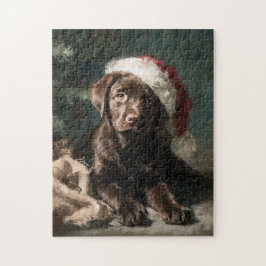 Chocolate Labrador Puppy Christmas Painting Pussel
