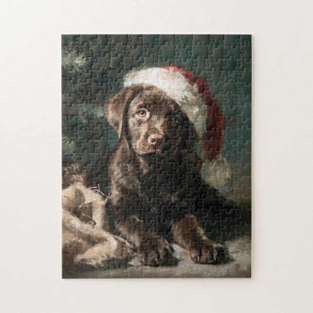 Chocolate Labrador Puppy Christmas Painting Pussel (Vertikal)