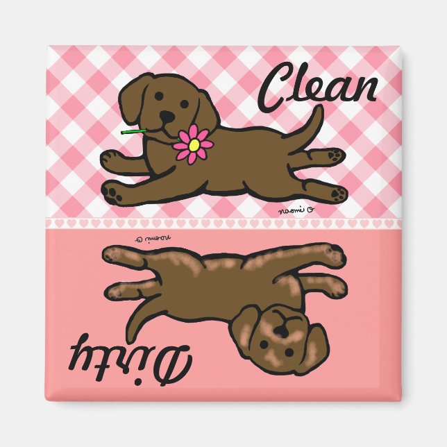 Chocolate Labrador Puppy Clean / Dirty Dishwasher Magnet (Framsidan)