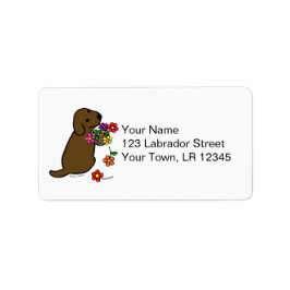 Chocolate Labrador Puppy Flower Basket Tecknad Adressetikett