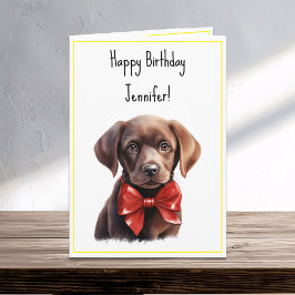 Chocolate Labrador Puppy Hund Birthday Namn Kort
