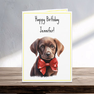 Chocolate Labrador Puppy Hund Birthday Namn Kort