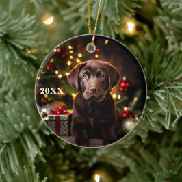 Chocolate Labrador Puppy Hund jul Ornament