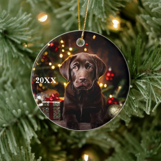 Chocolate Labrador Puppy Hund jul Ornament (Träd)