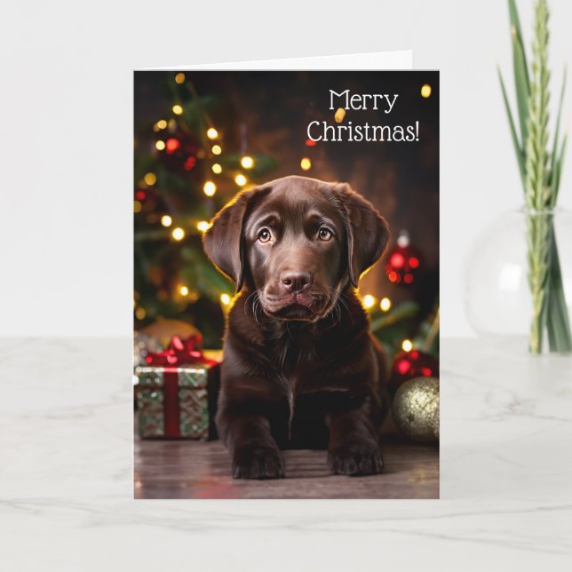 Chocolate Labrador Puppy Hund-julkort Kort (Framsida)
