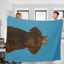 Chocolate Labrador Puppy i Krona Cute Guld Fleecefilt