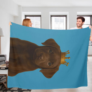 Chocolate Labrador Puppy i Krona Cute Guld Fleecefilt