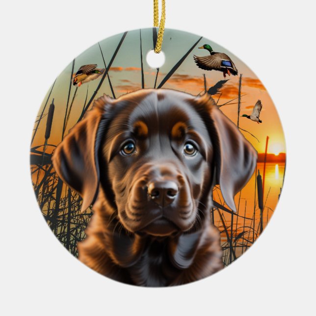 Chocolate Labrador Puppy jul Ornament (Framsidan)