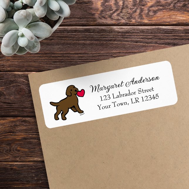 Chocolate Labrador Puppy Little Heart Returadress Etikett (Chocolate Labrador Puppy Little Heart Return Address Labels for Labrador Owners.  Labrador Cartoon.)