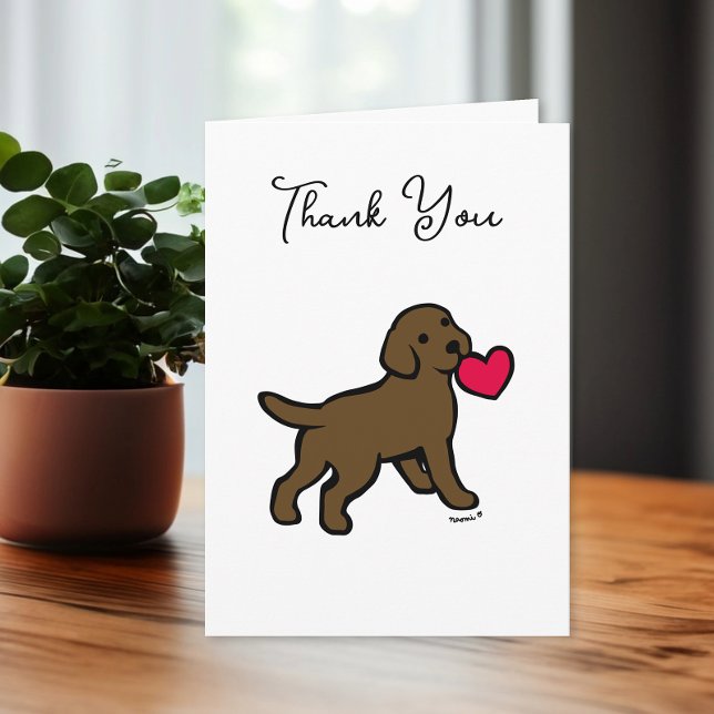 Chocolate Labrador Puppy med ett hjärta Tack Kort (Chocolate Labrador Puppy with a Heart Design Thank You Cards for Labrador Owners. Cute Cartoon art.)