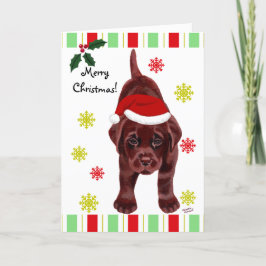 Chocolate Labrador Puppy & Santa Hat-jul Helgkort