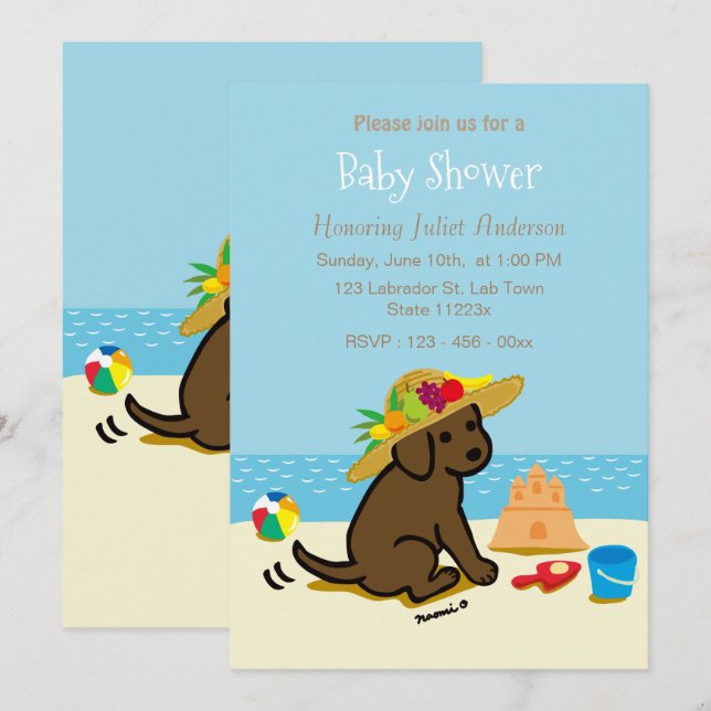 Chocolate Labrador Puppy Straw Hat Baby Shower Inbjudningar (Fram/baksida)