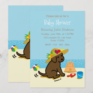 Chocolate Labrador Puppy Straw Hat Baby Shower Inbjudningar