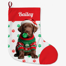 Chocolate Labrador Puppy Sweater Personlig Stor Julstrumpa