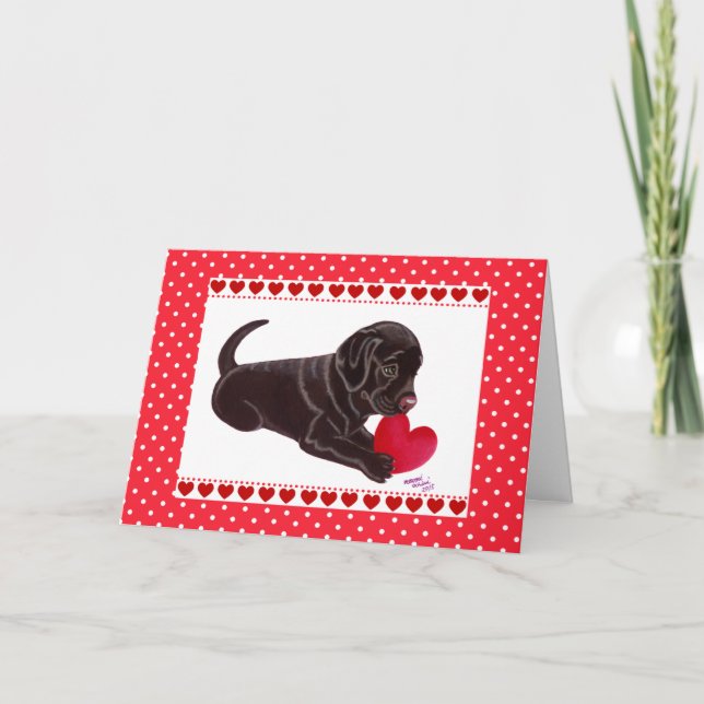 Chocolate Labrador Puppy Valentine Day Card Helgkort (Framsida)