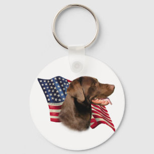 Chocolate Labrador Retriever American Flagga Nyckelring