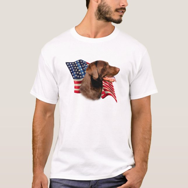 Chocolate Labrador Retriever American Flagga Tröja (Framsida)