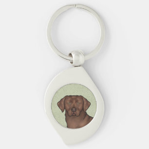 Chocolate Labrador Retriever Art Cute Lab Hund Hea Swirl Silverfärgad Nyckelring