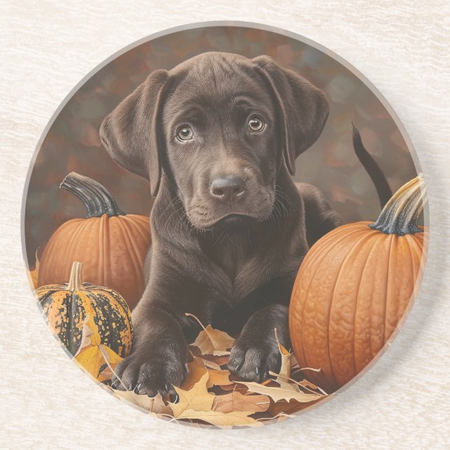 Chocolate Labrador Retriever Autumn Round Underläg Underlägg (Framsidan)