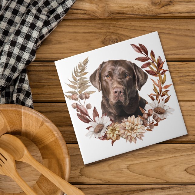 Chocolate Labrador Retriever Autumn Wandeans Kakelplatta (Skapare uppladdad)