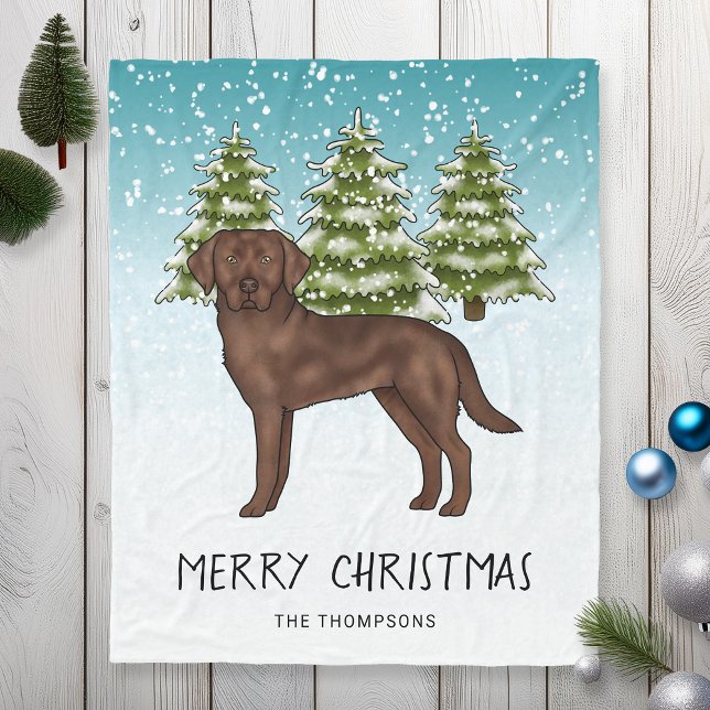 Chocolate Labrador Retriever Blue Snowy jul Fleecefilt (Skapare uppladdad)