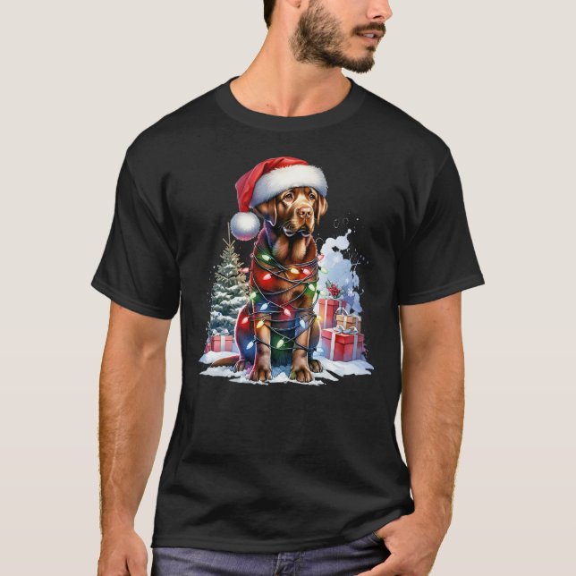 Chocolate Labrador Retriever Dog Santa Christmas T T Shirt (Framsida)