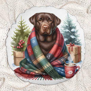 Chocolate Labrador Retriever Helgdag Puppy Hund Rund Kudde