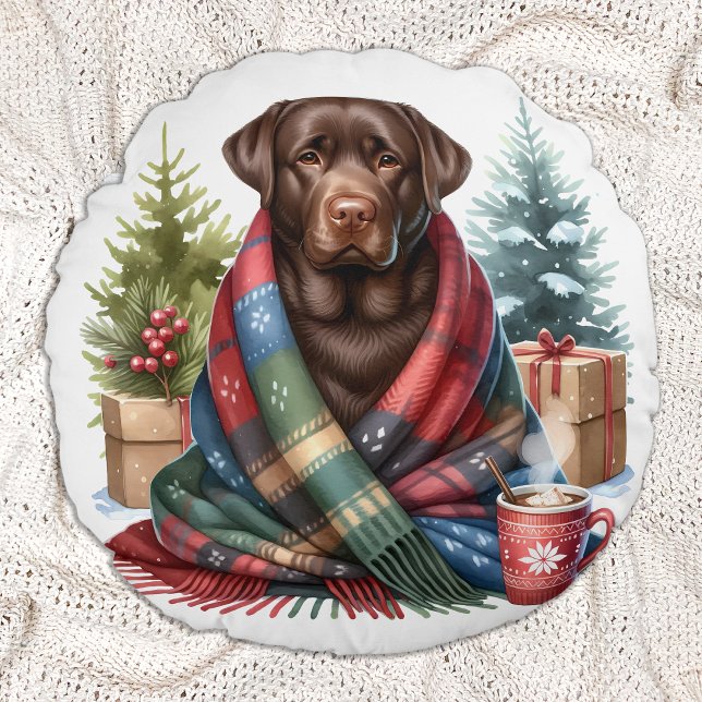 Chocolate Labrador Retriever Helgdag Puppy Hund Rund Kudde (Skapare uppladdad)
