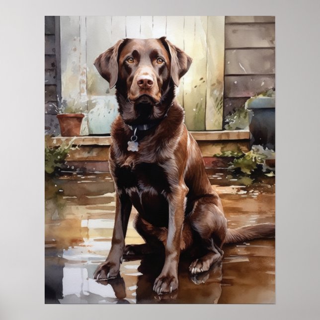 Chocolate Labrador Retriever Hund Art Print Poster (Framsidan)