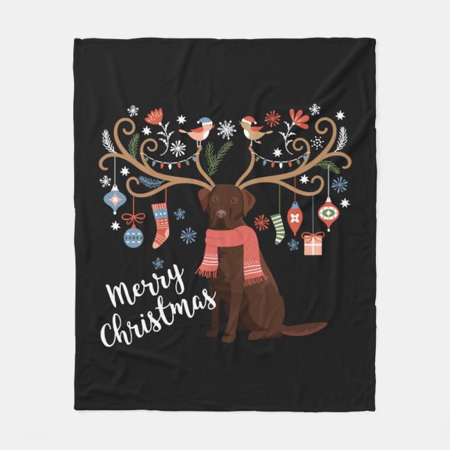 Chocolate Labrador Retriever Hund jul Fleecefilt (Framsidan)