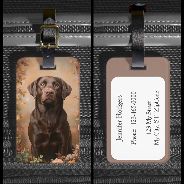Chocolate Labrador Retriever Hund Lab Bagagebricka (Chocolate Labrador Retriever Dog Lab Luggage Tag. Personalize the back with your own contact info.)