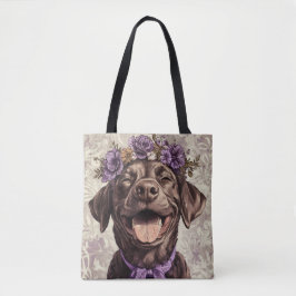 Chocolate Labrador Retriever Hund Lila Blommigt Tygkasse