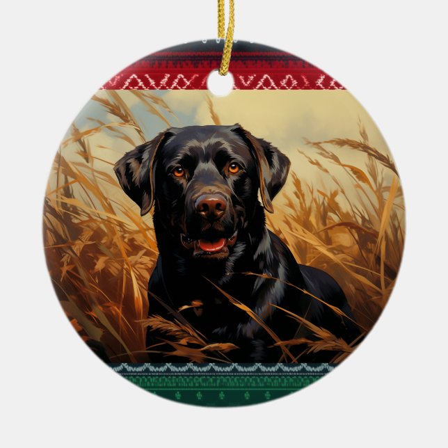 Chocolate Labrador Retriever Julgransprydnad Keramik (Framsidan)