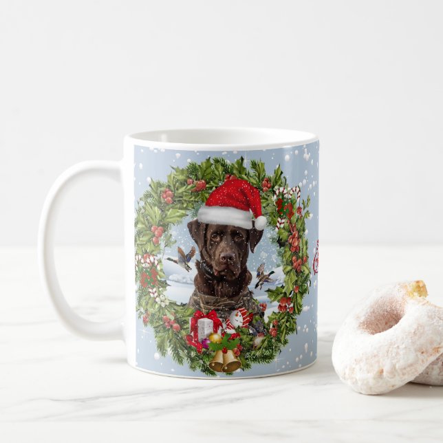 Chocolate Labrador Retriever, julkrans Kaffemugg (Med munk)