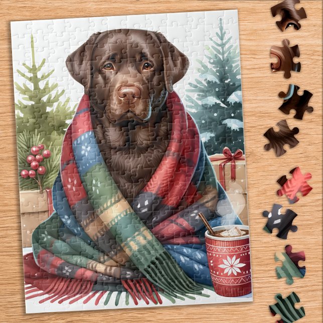 Chocolate Labrador Retriever Mysigt Hund jul Pussel (Skapare uppladdad)