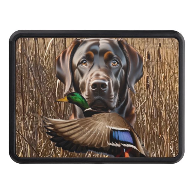 Chocolate Labrador Retriever och Flies Mallard Dragkroksskydd (Framsidan)