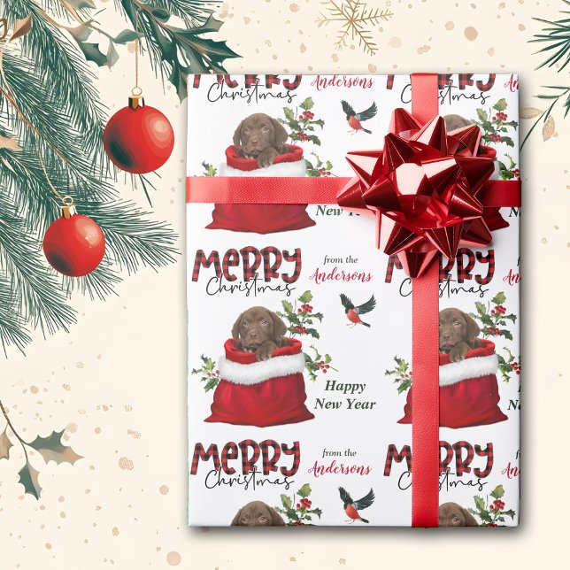 Chocolate Labrador Retriever Puppy i Gift Bag Presentpapper (Skapare uppladdad)