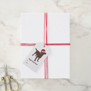 Chocolate Labrador Retriever Santa Hat jul Presentetikett
