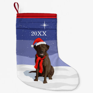 Chocolate Labrador Retriever Santa Hat & Scarf Liten Julstrumpa