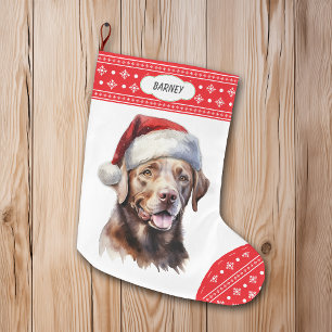 Chocolate Labrador Retriever Santa Hat Snowflake Stor Julstrumpa