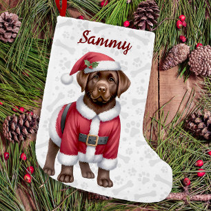 Chocolate Labrador Retriever Santa Puppy Hund Liten Julstrumpa