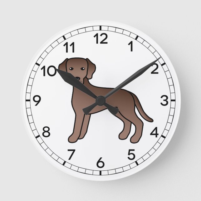 Chocolate Labrador Retriever Tecknad hund Teckning Rund Klocka (Framsida)