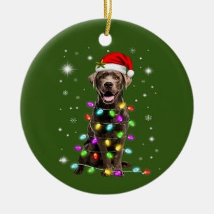 Chocolate Labrador Santa Hat jul Fairy Light Julgransprydnad Keramik