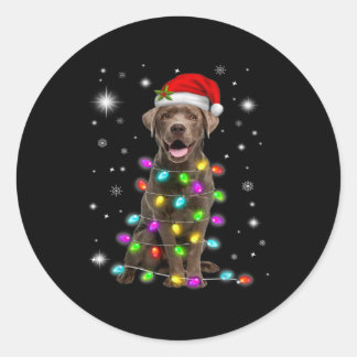 Chocolate Labrador Santa Hat jul Fairy Light Runt Klistermärke