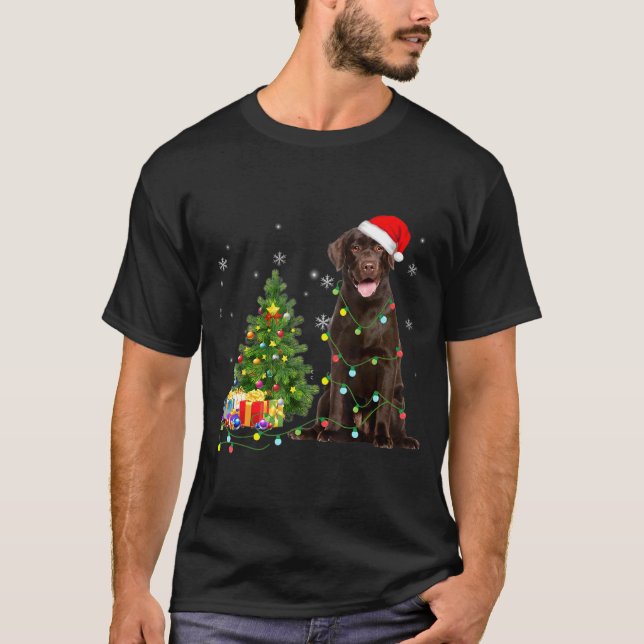 Chocolate Labrador Santa Hat jul Ljus T Shirt (Framsida)