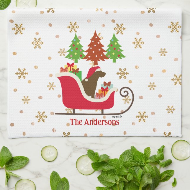 Chocolate Labrador Silhouette julhelg Kökshandduk (Vikta)